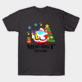 Merry Christ Mask Funny Santa with Face Mask T-Shirt